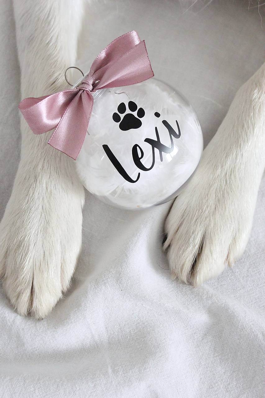 Vianočná guľa s menom zvieratka personalizovaná handmade