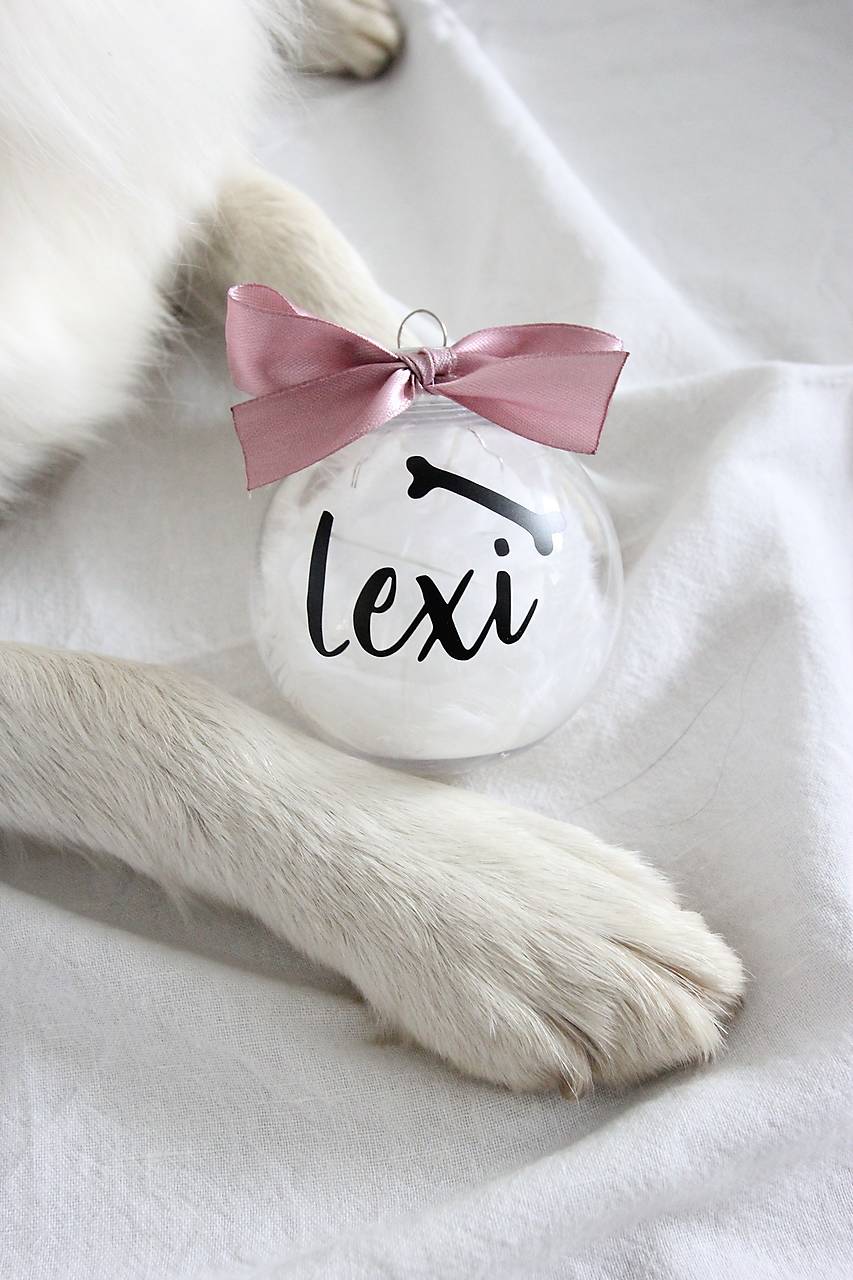 Vianočná guľa s menom zvieratka personalizovaná handmade
